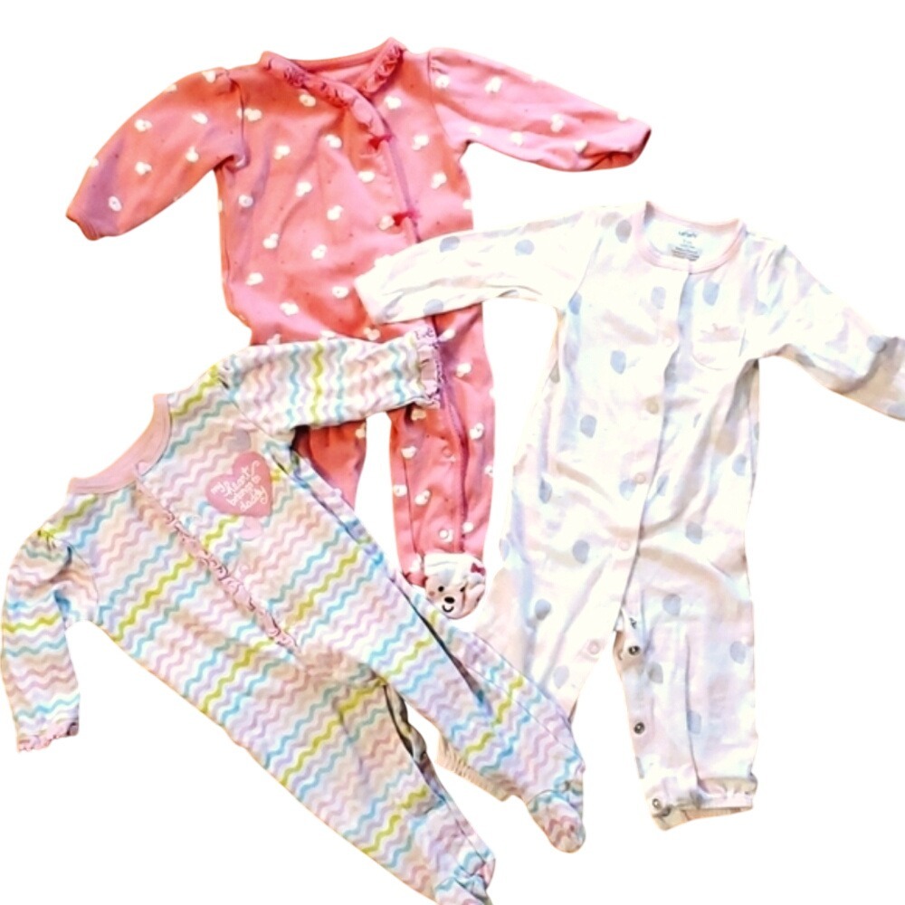 3‎ Pack Girls Snap Pink Footie Sleep & Plays 9M- Elephant, Chevron, Sheep